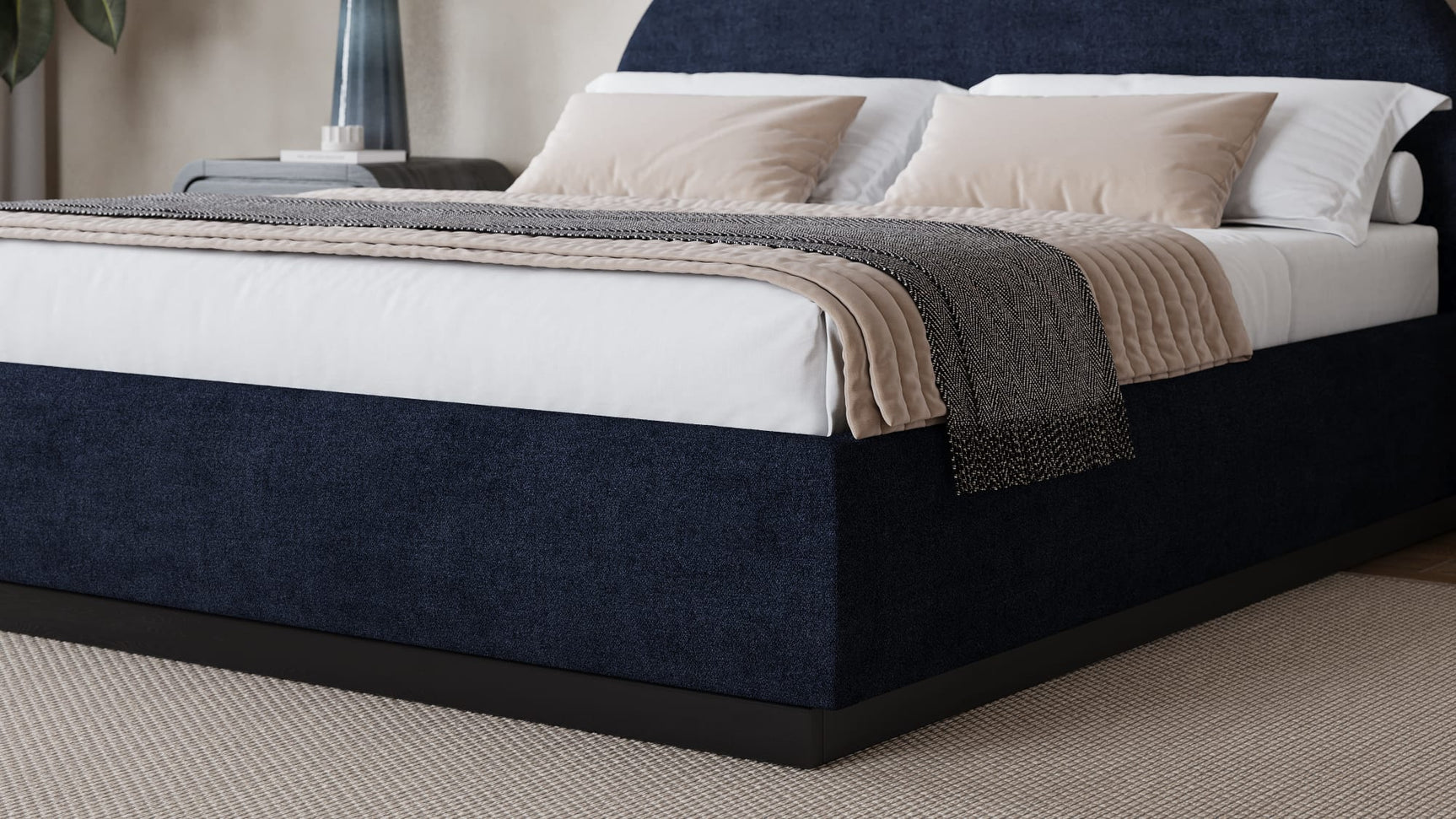Flex Blue Jeans Chenille California King Arched Upholstered Bed - Ornate Home