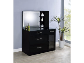 Flora Black High Gloss 2-drawer Vanity Set with LED Mirror - Ornate Home