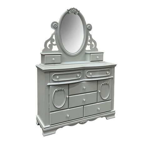 Flora Gray Mirror W/Jewlery - Ornate Home