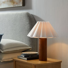 Flora Walnut Wood Table Lamp With Pleated Petal Shade - Ornate Home