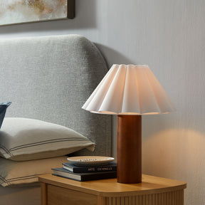 Flora Walnut Wood Table Lamp With Pleated Petal Shade - Ornate Home