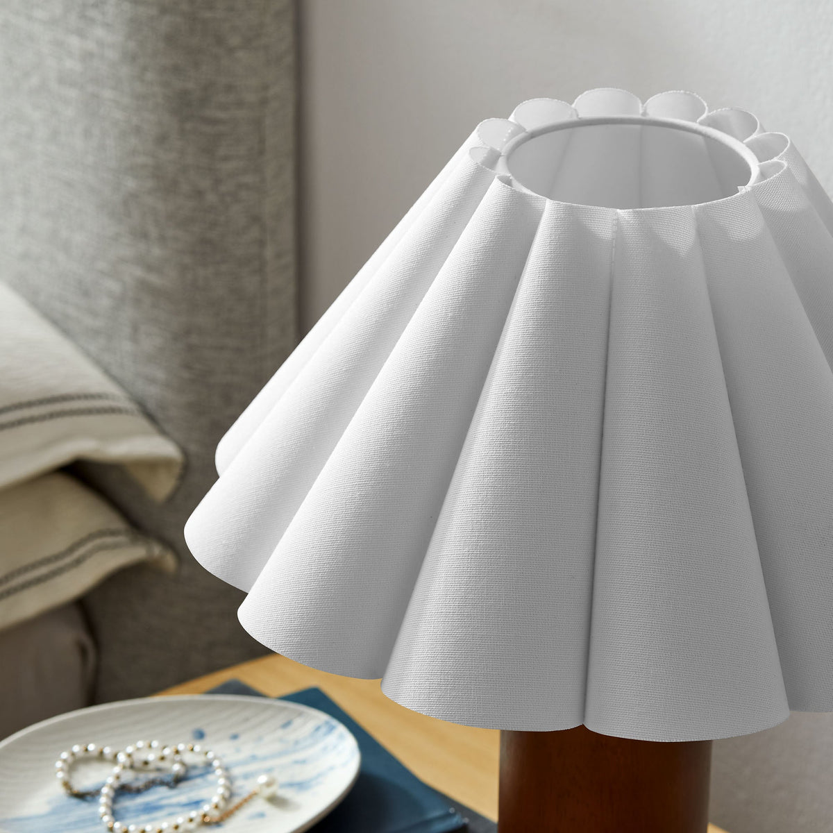 Flora Walnut Wood Table Lamp With Pleated Petal Shade - Ornate Home