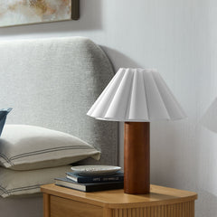 Flora Walnut Wood Table Lamp With Pleated Petal Shade - Ornate Home