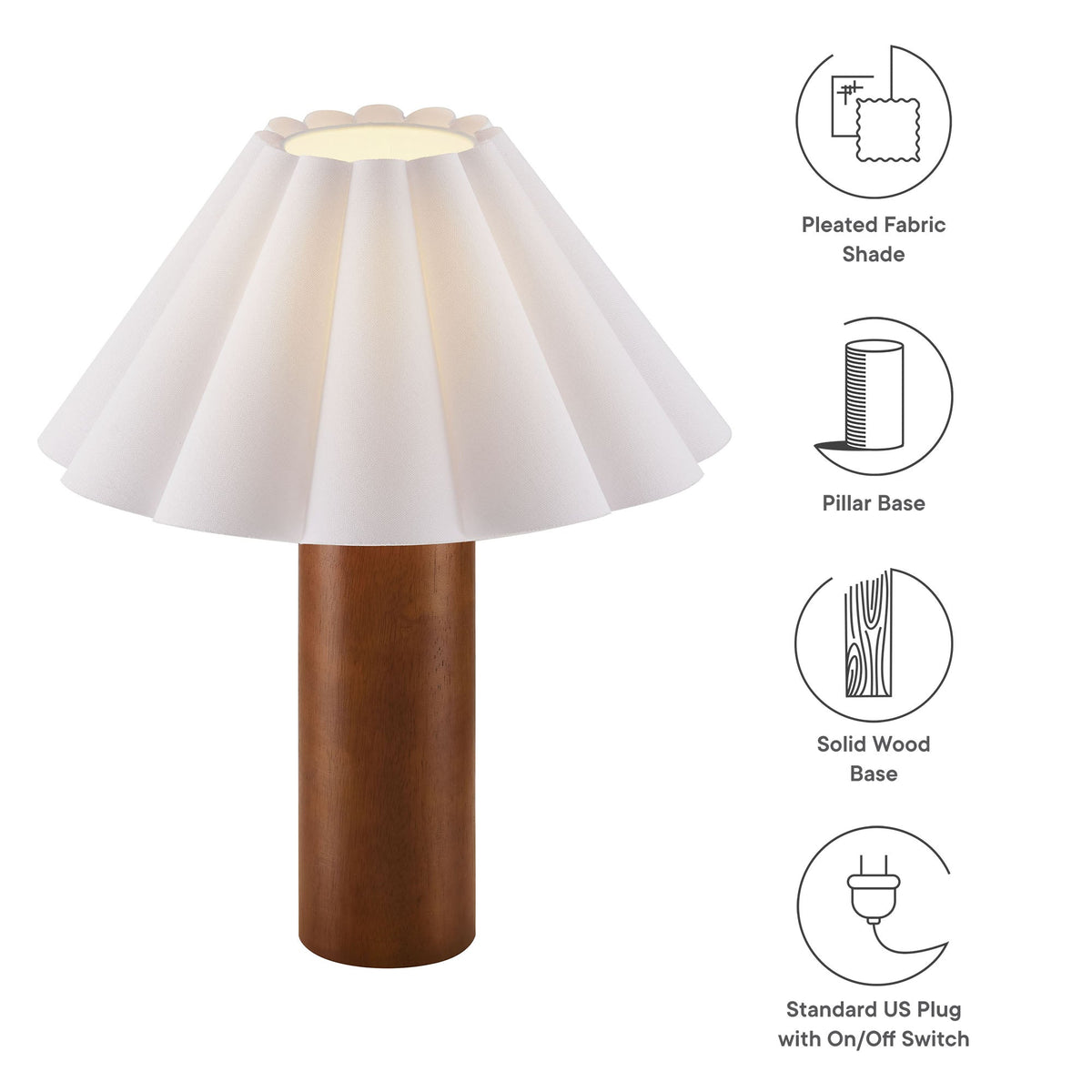 Flora Walnut Wood Table Lamp With Pleated Petal Shade - Ornate Home