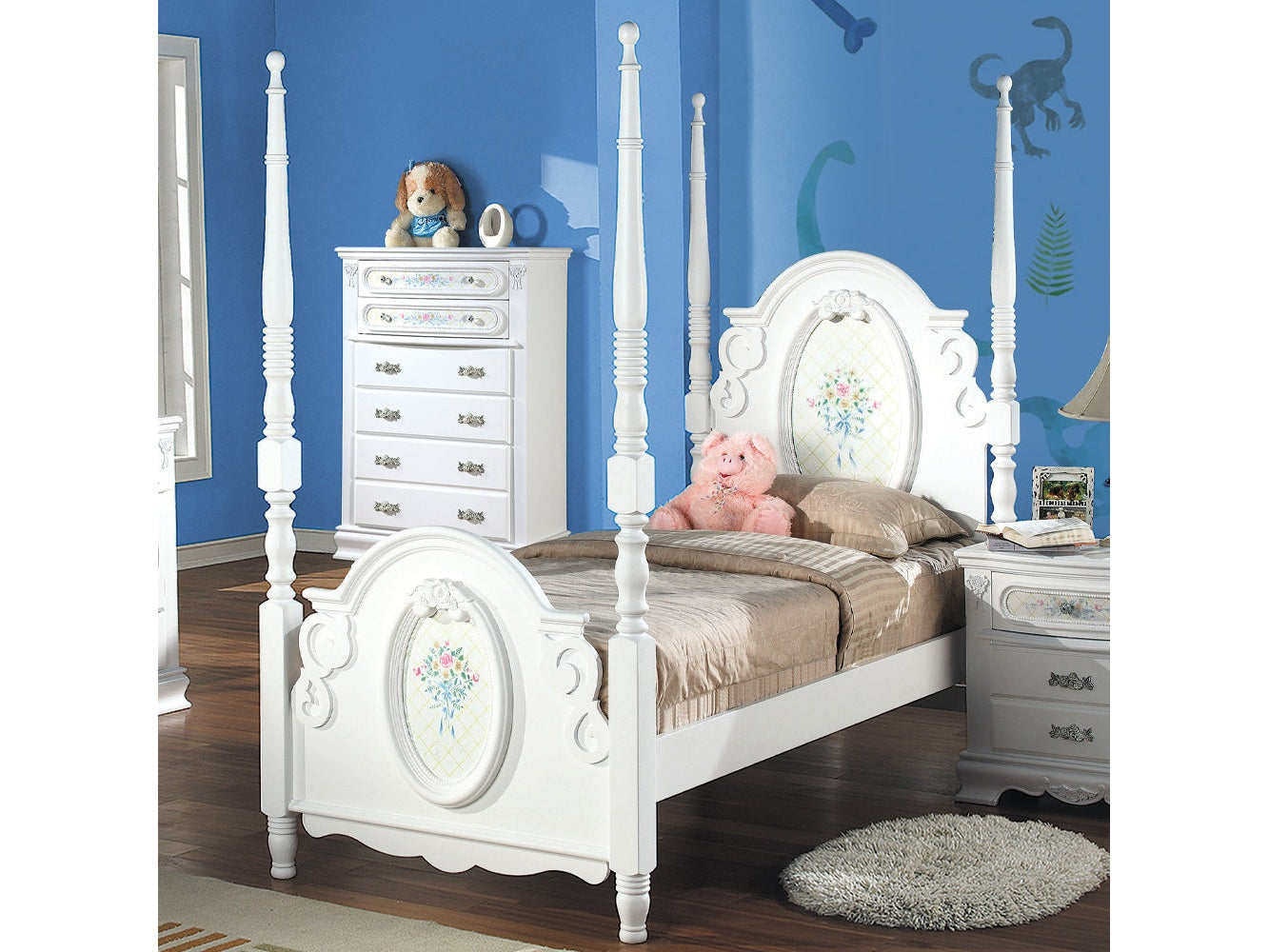 Flora White Full Bed W/Poster - Ornate Home