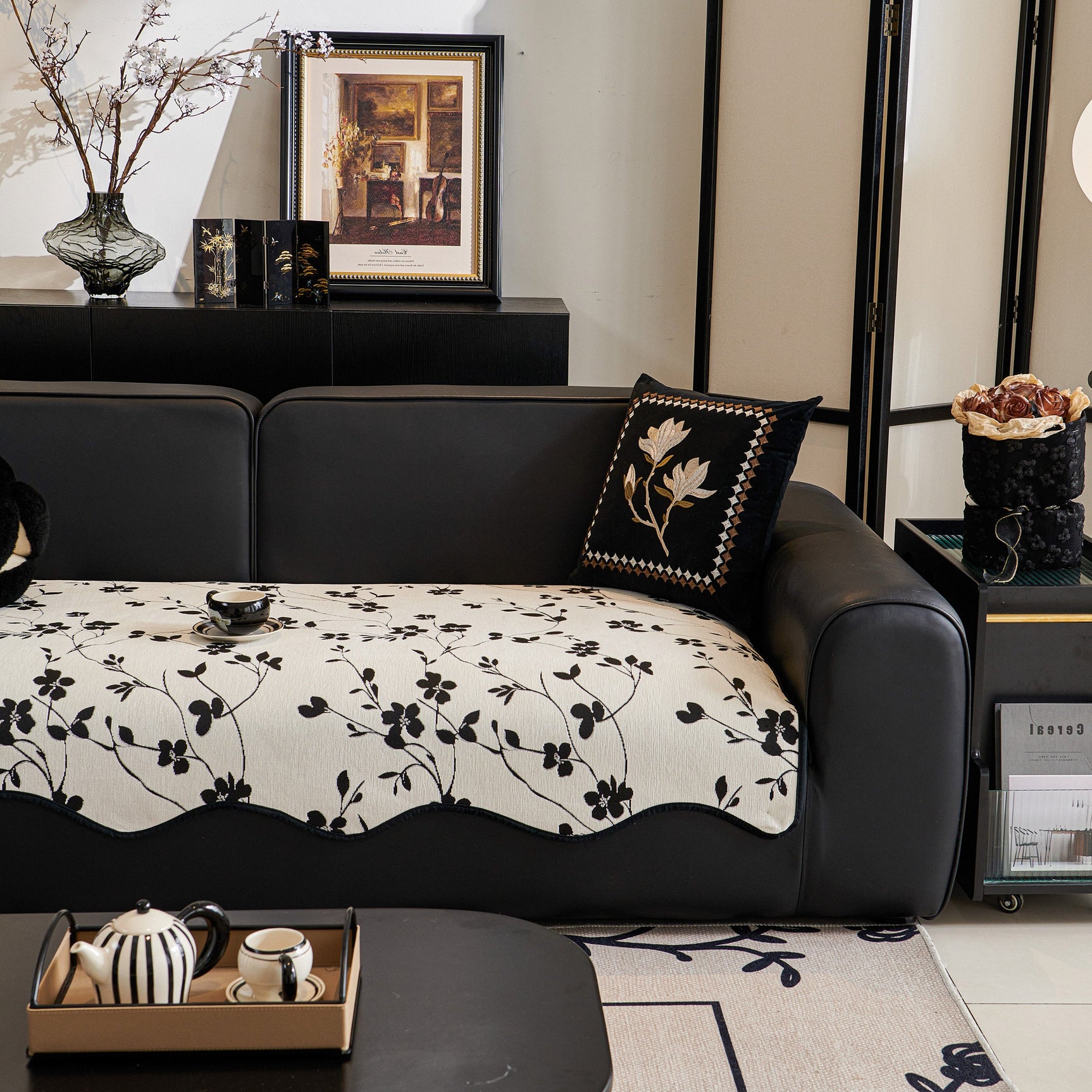 Floral Chenille Couch Cover, Non-Slip Sofa Slipcover Protector for Furniture - Ornate Home