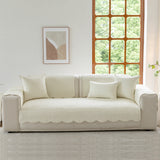 Floral Cotton Quilted Sofa Cover, Non-Slip Couch Protector with Scalloped Edges - Ornate Home