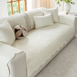 Floral Cotton Quilted Sofa Cover, Non-Slip Couch Protector with Scalloped Edges - Ornate Home