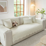 Floral Cotton Quilted Sofa Cover, Non-Slip Couch Protector with Scalloped Edges - Ornate Home