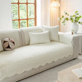 Floral Cotton Quilted Sofa Cover, Non-Slip Couch Protector with Scalloped Edges - Ornate Home