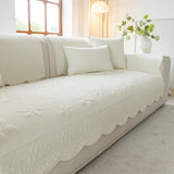 Floral Cotton Quilted Sofa Cover, Non-Slip Couch Protector with Scalloped Edges - Ornate Home