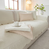 Floral Cotton Quilted Sofa Cover, Non-Slip Couch Protector with Scalloped Edges - Ornate Home