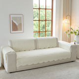 Floral Cotton Quilted Sofa Cover, Non-Slip Couch Protector with Scalloped Edges - Ornate Home