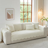 Floral Cotton Quilted Sofa Cover, Non-Slip Couch Protector with Scalloped Edges - Ornate Home