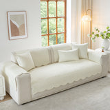 Floral Cotton Quilted Sofa Cover, Non-Slip Couch Protector with Scalloped Edges - Ornate Home