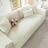 Floral Cotton Quilted Sofa Cover, Non-Slip Couch Protector with Scalloped Edges - Ornate Home