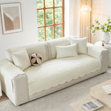 Floral Cotton Quilted Sofa Cover, Non-Slip Couch Protector with Scalloped Edges - Ornate Home