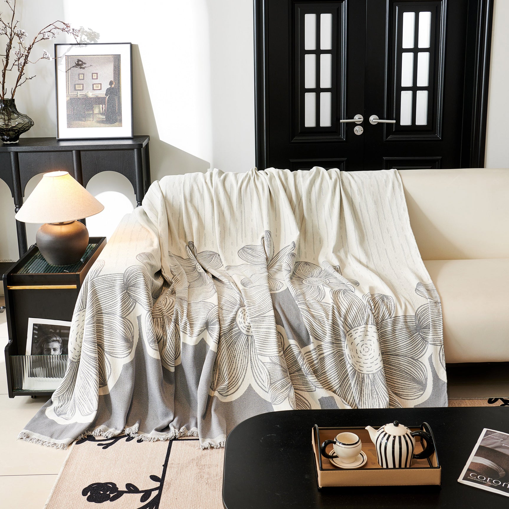 Floral Sofa Slipcovers Reversible Sofa Throw Covers with Tassels Pretty Furniture Covers for Sofas - Ornate Home