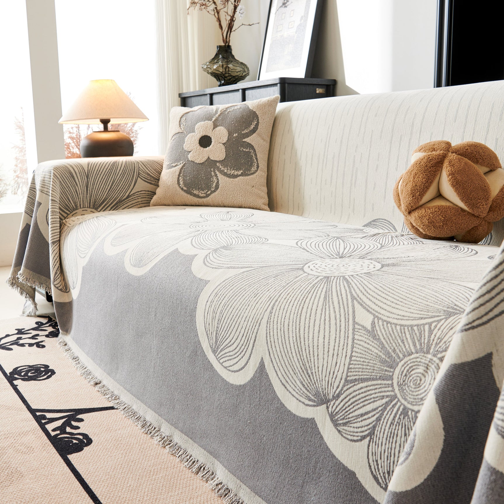 Floral Sofa Slipcovers Reversible Sofa Throw Covers with Tassels Pretty Furniture Covers for Sofas - Ornate Home