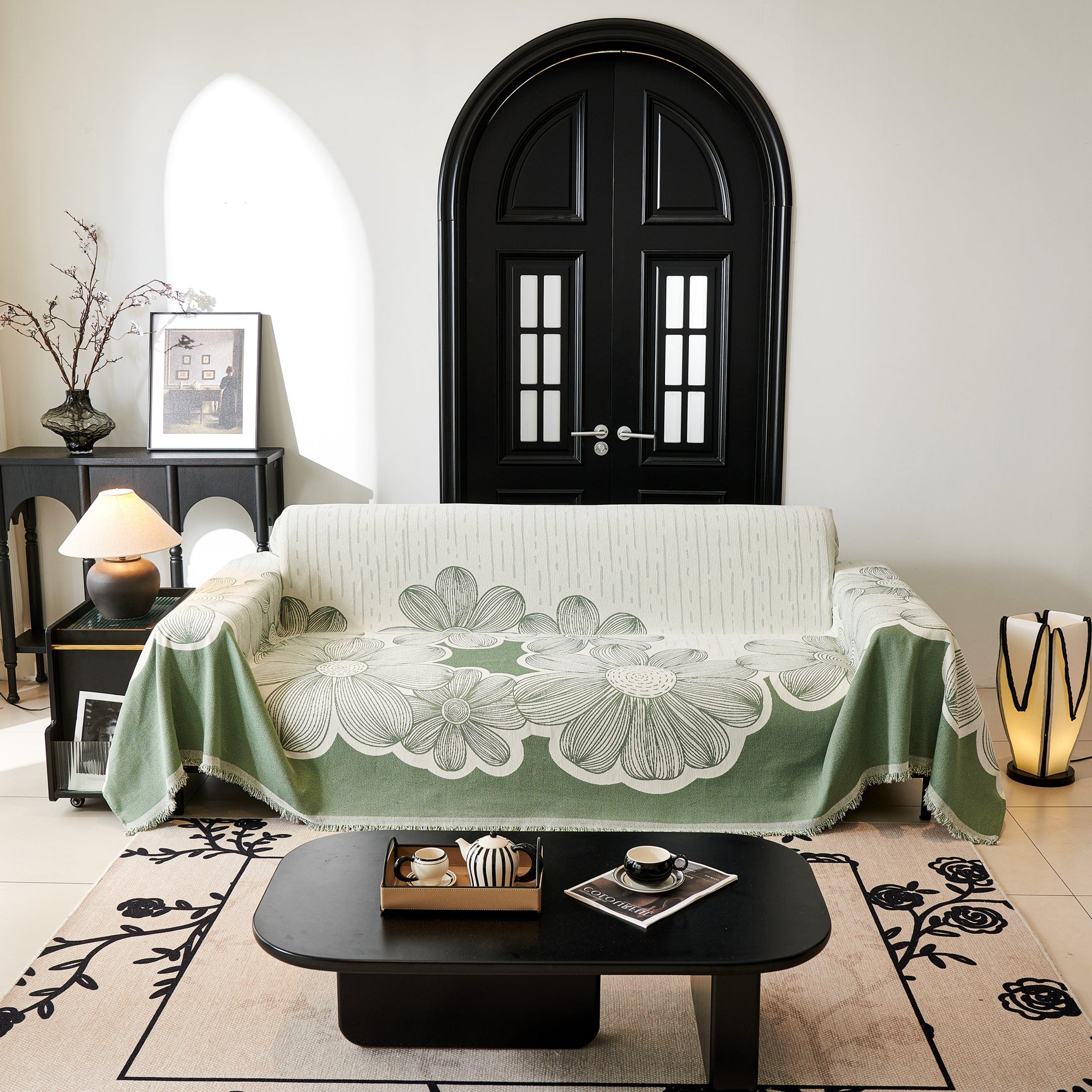 Floral Sofa Slipcovers Reversible Sofa Throw Covers with Tassels Pretty Furniture Covers for Sofas - Ornate Home
