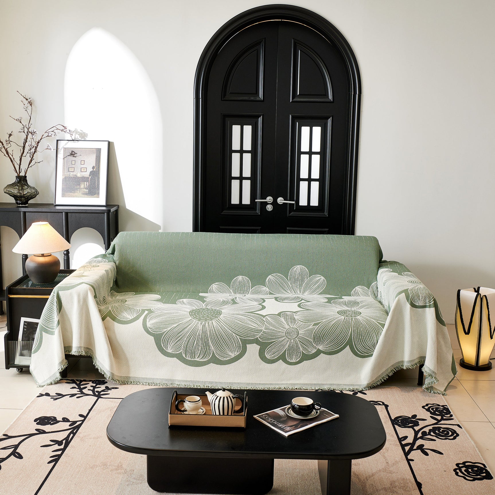Floral Sofa Slipcovers Reversible Sofa Throw Covers with Tassels Pretty Furniture Covers for Sofas - Ornate Home