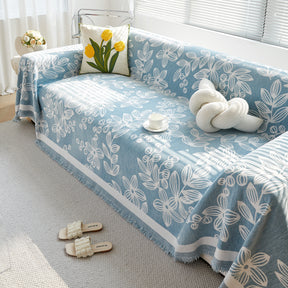 Floral Symphony Couch Throw Cover with Tassel, Chenille Sofa Cover with Leafy Melodies for Sectional - Ornate Home