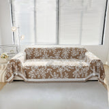 Floral Symphony Couch Throw Cover with Tassel, Chenille Sofa Cover with Leafy Melodies for Sectional - Ornate Home