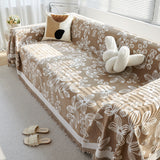 Floral Symphony Couch Throw Cover with Tassel, Chenille Sofa Cover with Leafy Melodies for Sectional - Ornate Home