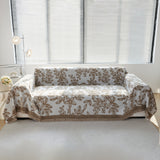 Floral Symphony Couch Throw Cover with Tassel, Chenille Sofa Cover with Leafy Melodies for Sectional - Ornate Home