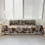 Floral Symphony Couch Throw Cover with Tassel, Chenille Sofa Cover with Leafy Melodies for Sectional - Ornate Home