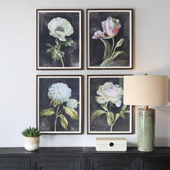 Florals On Black Gold Framed Prints (Set of 4) - Ornate Home