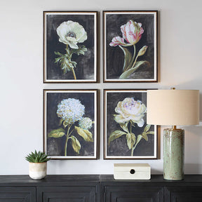 Florals On Black Gold Framed Prints (Set of 4) - Ornate Home