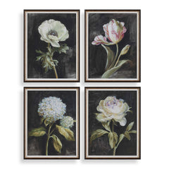 Florals On Black Gold Framed Prints (Set of 4) - Ornate Home