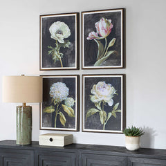 Florals On Black Gold Framed Prints (Set of 4) - Ornate Home