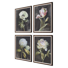 Florals On Black Gold Framed Prints (Set of 4) - Ornate Home