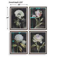 Florals On Black Gold Framed Prints (Set of 4) - Ornate Home