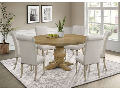 Florence Rustic Honey 7-piece Round Dining Room Set with Scroll Chair - Ornate Home