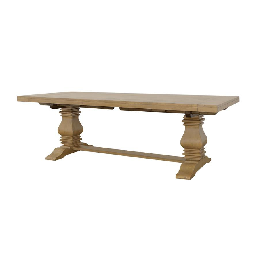 Florence Rustic Honey Double Pedestal Dining Table w/ Two 16-inch Removable Leaves - Ornate Home