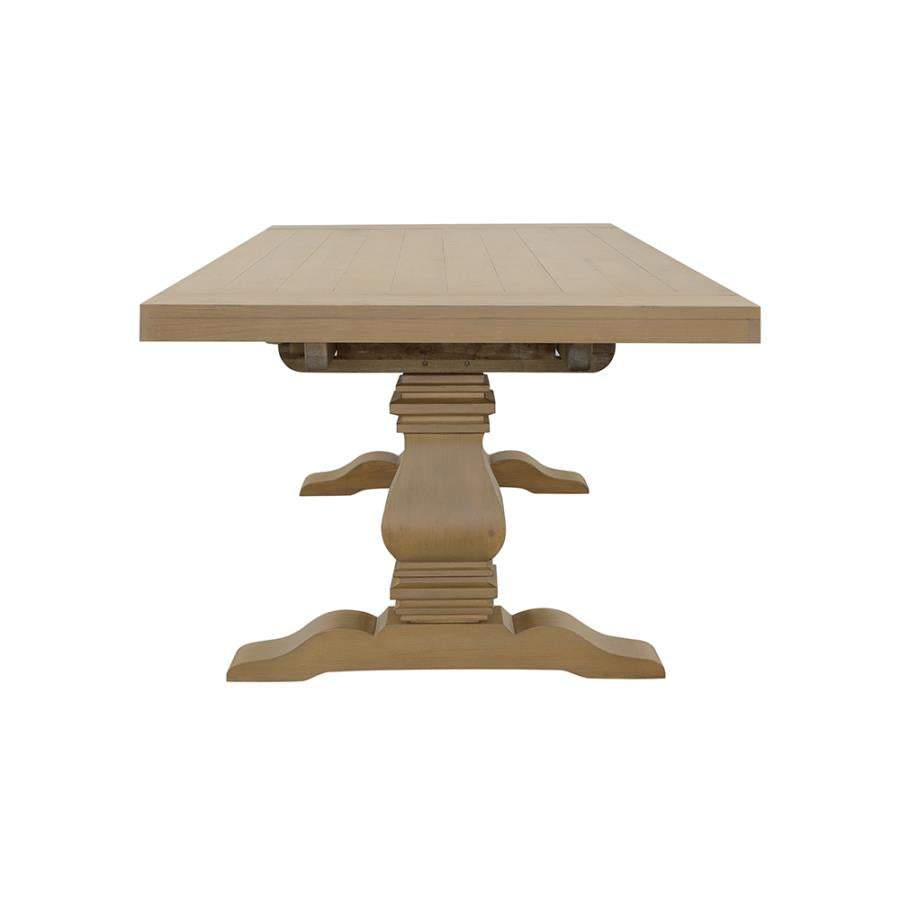 Florence Rustic Honey Double Pedestal Dining Table w/ Two 16-inch Removable Leaves - Ornate Home