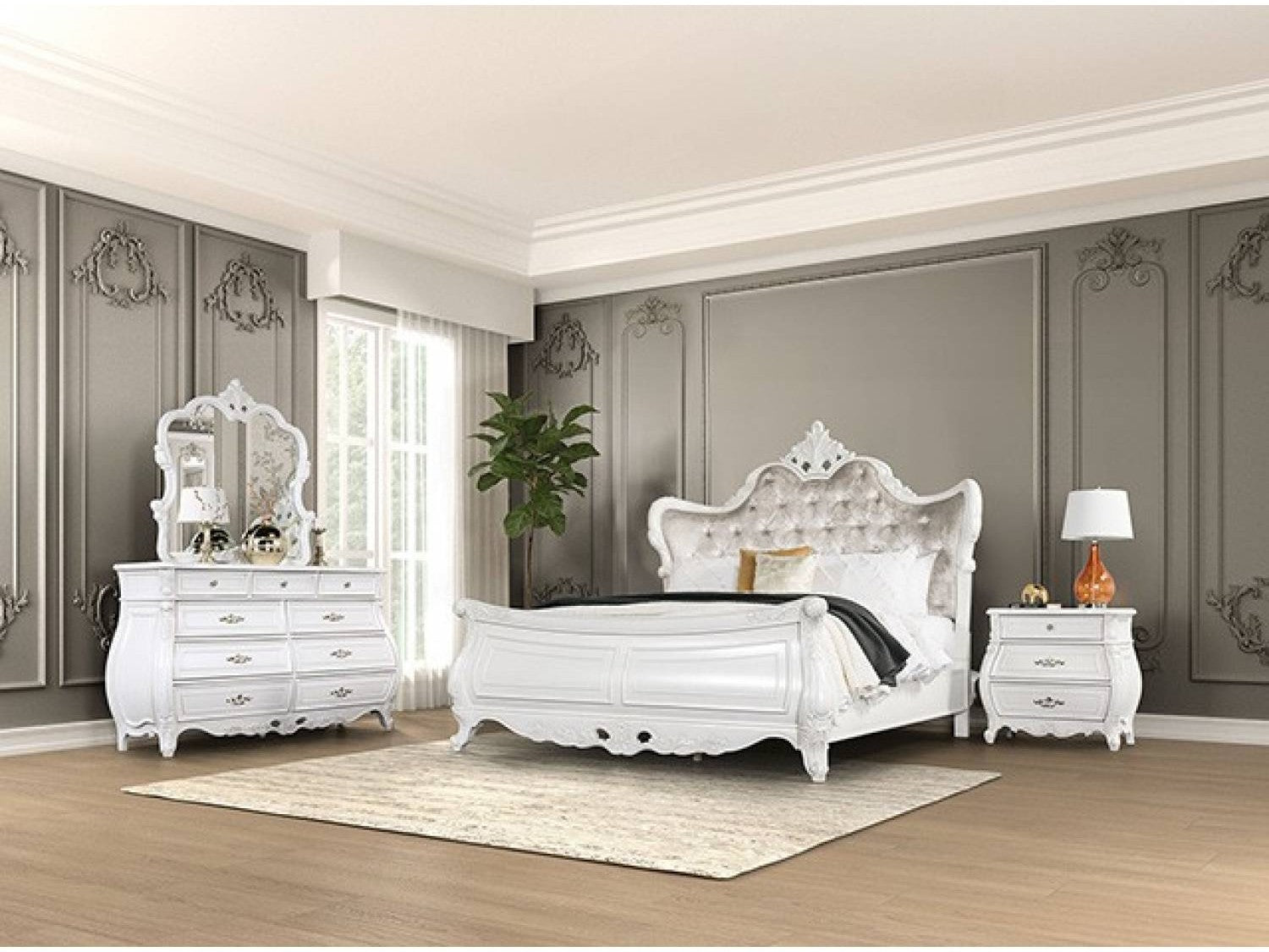 Florentino White Eastern King Bed - Ornate Home