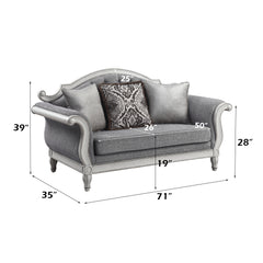 Florian Gray & Antique White Loveseat W/3 Pillows - Ornate Home
