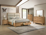 Florian Natural King Upholstered Storage Platform Bed - Ornate Home
