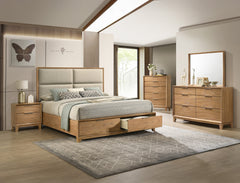Florian Natural Queen Upholstered Storage Platform Bed - Ornate Home