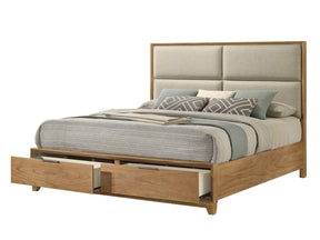 Florian Natural Queen Upholstered Storage Platform Bed - Ornate Home