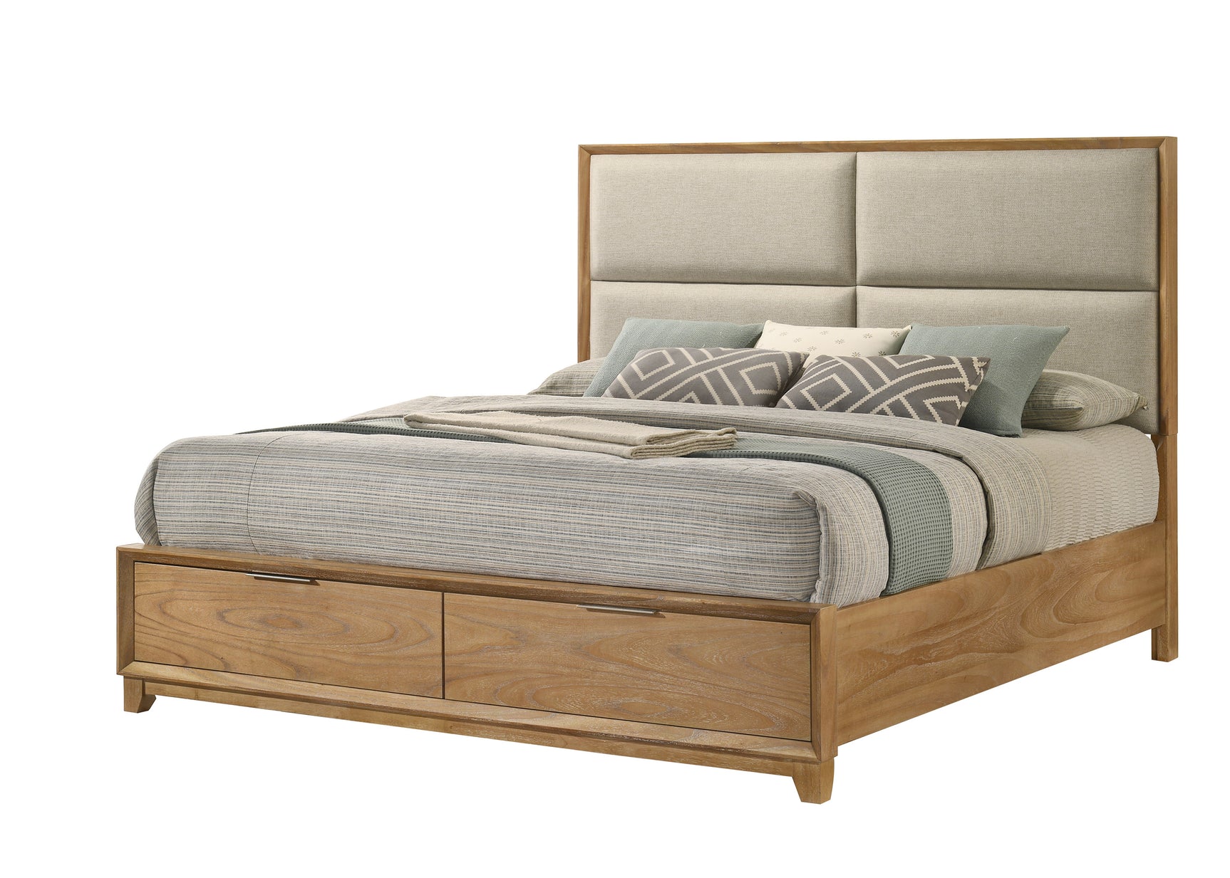 Florian Natural Queen Upholstered Storage Platform Bed - Ornate Home