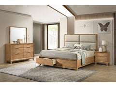 Florian Natural Upholstered Storage Platform Bedroom Set - Ornate Home