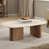 Florian Yellow Travertine/Brown Oak Coffee Table - Ornate Home