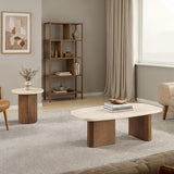 Florian Yellow Travertine/Brown Oak Coffee Table - Ornate Home