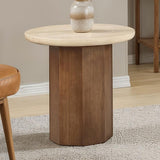 Florian Yellow Travertine/Brown Oak End Table - Ornate Home