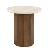 Florian Yellow Travertine/Brown Oak End Table - Ornate Home